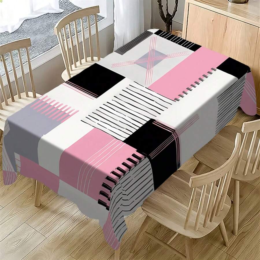 1/20 chiếc Khăn trải bàn hình học hiện đại - Vải polyester bền - Khăn trải bàn hình chữ nhật có sọc hồng, đen và trắng cùng màu sắc nổi bật - Nhà bếp, phòng ăn, trang trí tiệc dễ vệ sinh - Quà tặng gia đình phong cách, trang trí bàn ăn, phong cách đương đại, vải dễ vệ sinh - Nhiều màu - Xem 1