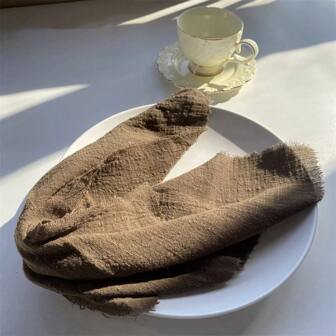 12 pièces/pack Napperon en gaze froissée 32 x 32 cm, serviette de table à bords bruts pour le Nouvel An, anniversaire, mariage, hôtel, café, torchon décoratif, couleur unie duveteuse
