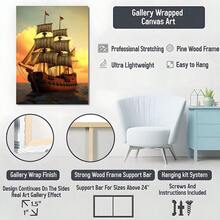 1pc Framed Canvas Poster, Nautical Adventure, Sailing Ship Voyage, Classical Realistic Style Wall Art Canvas Paintings, Ideal Gift For Bedroom Living Room Corridor, Wall Art, Room Decoration, 2D Flat - Multicolor - View 5