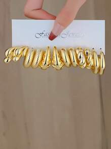 12pcs/36pcs Fashion Elegant New Asymmetrical Shaped Earrings Set, Lightweight Gold Tone Exaggerated C-Shaped & Water Drop Design Stud Earrings