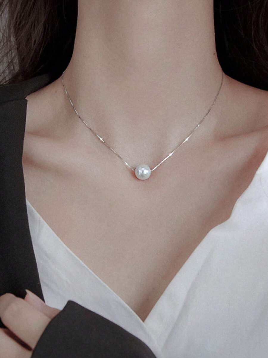 Nooxian 1 件时尚、百搭、简约、奢华的女士珍珠链项链 - 銀色 - 查看 1