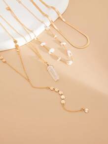 Juego de 3 collares tipo Y de estilo bohemio con colgantes de estrellas de mar y conchas marinas, perlas artificiales elegantes y vintage para mujer, decoración diaria y festiva