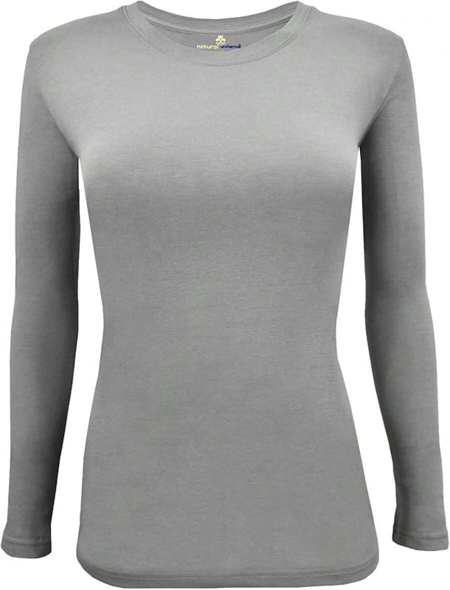 Women's Under Scrub Tee Crew Neck Long Sleeve-Shirt - 灰色 - 查看 1