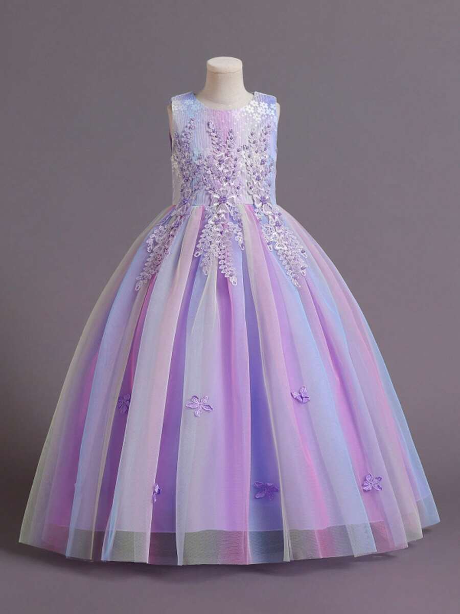 Flower Girl Dress Lace Bridesmaid Dress Kid Wedding Ball Gown Toddler Princess Pageant Evening Dresses - 彩色 - 查看 1