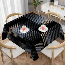 1/20pcs Classic Black Background Embellished Blue And Yellow Line Pattern Tablecloth, Vivid Image, Perfect For Indoor/Outdoor Decorations, Parties, Lunches And Dinners, Stylish Theme | Durable Tablecloths