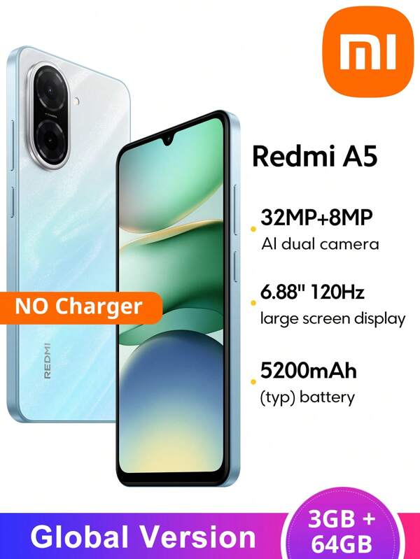Xiaomi Redmi A5 Smartphone Globale Version 3GB+64GB UNISOC T7250 Prozessor 6,88" großer Bildschirm 120Hz Display 32MP Hauptkamera 8MP Frontkamera 5200mAh Akku (Typ) *OHNE Ladegerät