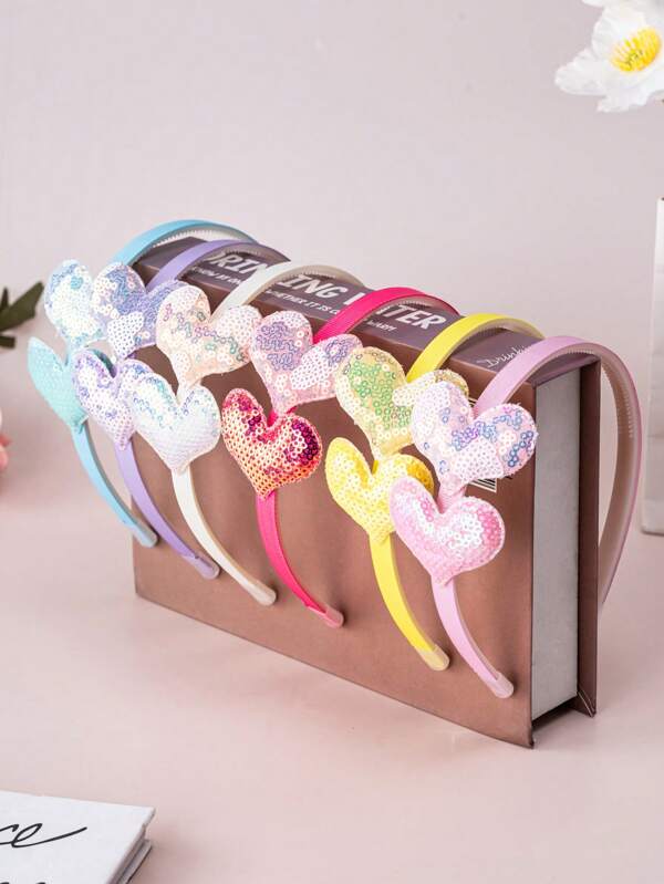 6pcs Gradient Sequin Heart Headbands For Women, Sweet Cute Hair Hoop, Daily Commute Hair Accessories, Hairband Headband For Women ,Hair Accessories