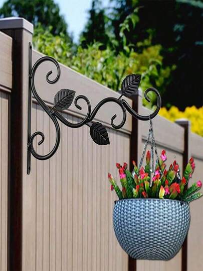 1 pieza/2 piezas Soporte de pared para plantas con ganchos de hierro negro, para colgar comederos de pájaros, faroles, carillones de viento, macetas, letreros, decoración exterior