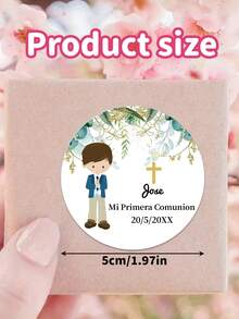 12/24/40 piezas Pegatinas personalizadas para Mi Primera Comunión - Etiquetas de y personalizadas para niños y niñas, Pequeños regalos para Mi Primera Comunión con diseños de flores y lunares, Elegantes pegatinas de papel para celebraciones, Decoraciones de Comunión | Decoraciones de flores para la Comunión | Etiquetas con nombre personalizadas, Decoraciones para lavado, Útiles escolares, Regreso a clases - Multicolor - Ver 6