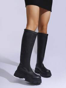 Women's Solid Color Over-The-Knee Boots With Back Zipper, Comfortable Fashion Versatile Boots For Petite - Black - View 4