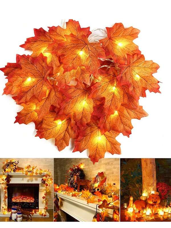 1 Pieza Guirnalda de hojas de arce artificiales otoñales con 10 luces LED, plantas trepadoras colgantes, decoración de mesa, patio, adecuada para decoración de Acción de Gracias, decoración del hogar, decoración de boda, decoración de chimenea, decoración de Halloween, decoración de Navidad, decoración de fiesta