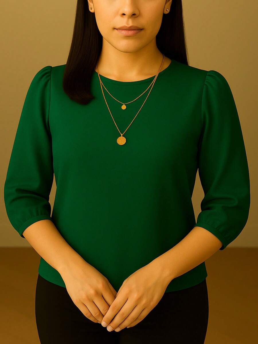 WOMEN'S 3/4 SLEEVE FORMAL BLOUSE S TO GG - 綠色 - 查看 1