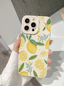 1pc Perforated Straight Edge Lemon Flower Painted Thickened Anti-Drop Protective Phone Case Compatible With IPhone 16/11/16pro/16plus/16promax/16e/15Promax/13/14/12/XS/XR/7G/8P, Galaxy 11/12Pro/12/12X/13Pro/14Pro/15Pro/, Redmi 10/9/Note9/12c/Note11pro/Note8Pro
