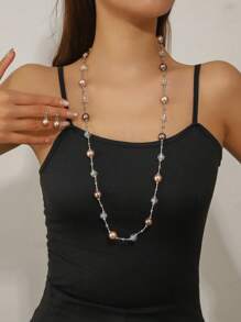 3-teiliges Set aus Halskette und Ohrringen mit Perlenanhänger aus Metall, asymmetrische Farben, modisches und hochwertiges Schmuckset für Damen