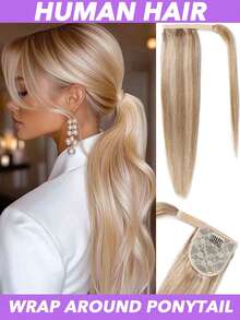 真人发马尾接发，直发，高光金色渐变，8"-24" 真正天然巴西雷米，女士可编织 DIY 马尾辫，增加发量和长度，适合所有种族的自然造型，马尾接发，多功能假发，多色[#12p613 #4/27 #3/30/33 #613 #30]