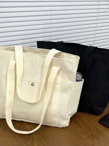 1 pieza Bolso de lona de gran capacidad, bolso de hombro versátil y de alta calidad para el trabajo, salidas, estudiantes