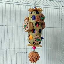 Parrot Hanging Bite Wooden Colorful Shredding Crinkles Parrot Chew Toys Natural Foraging Sola For Conures Cockatiels Parakeets