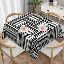 1/20pcs Classic Black Background Embellished Blue And Yellow Line Pattern Tablecloth, Vivid Image, Perfect For Indoor/Outdoor Decorations, Parties, Lunches And Dinners, Stylish Theme | Durable Tablecloths