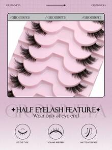 GROINNEYA 10 Pairs Short 3D Faux Mink Lashes With Transparent Band, Cat Eye Style, Natural Look Eyelashes (10B-2) - Black - View 5