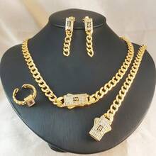 5pcs/Set Fashionable 18k Gold Zirconia Earrings, Necklace, Ring, Bracelet Set For Ladies, Ideal For Weddings, Parties, Birthdays, Holidays - Yellow Gold - View 7