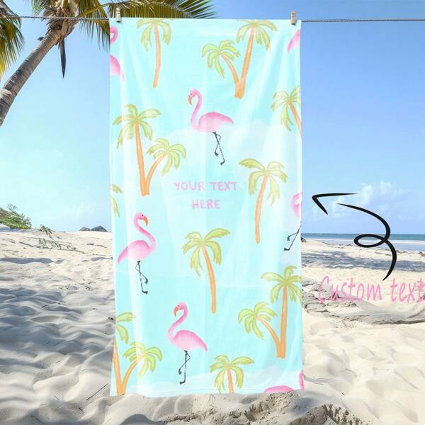 Refreshing Summer Beach Towel - Made Of Soft And Skin-Friendly Towel Fabric, Providing A Comfortable Touch. With A Cool Base Color As The Background, It Is Printed With Playful Cartoon Coconut Trees And Pink Flamingos, Instantly Igniting The Vibrancy Of Summer. Supports Multiple Size Options And Customizable Text To Create A Personalized Design. Whether It's Wading On The Beach, Resting In The Office, Or Camping Outdoors, It Is An Essential Item For You To Stay Cool And Enhance Your Enjoyment.