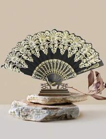 Handheld Chinese Folding Fan Hand Fans For Women Foldable Bulk For Party Wedding Church Dancing (Black) - Black - View 5