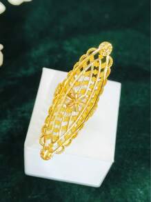 1 pieza Anillo alargado de dedo con baño de oro de cobre a la moda para mujeres, adecuado para bodas, fiestas, bailes de graduación, Día de la Madre, cumpleaños. Anillo abierto y ajustable.
