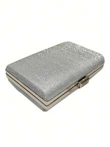 Silver Glitter Clutch Bag, Formal Evening Party Purse, Ideal For Wedding, Prom, Gala