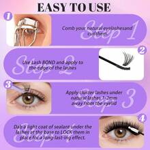 666PCS QUAFFLY Lashes D-Curl Fluffy Lash Extension Kit 60D+80D+100D Lash Clusters Eyelash Extension Kit 10-18mm Individual Cluster Lashes Extensions Kit With Lash Bond And Seal, Lash Remover ,Tweezers - 黑色 - 查看 7