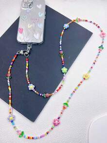 1pc Bohemian Style Summer Phone Lanyard, Colorful Tulip Flower Bead Chain Pendant Strap For Handbag/Purse Decor - Multicolor - View 8