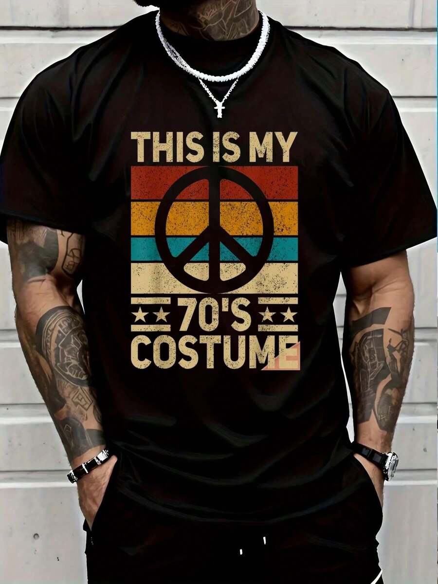 100% Cotton My 70s Costume 70 Style Peace Hippie 70's Disco 1970s Outfit T-Shirt Fashion Women's Men's Graphic Tee Causal Tops - 黑色 - 查看 1