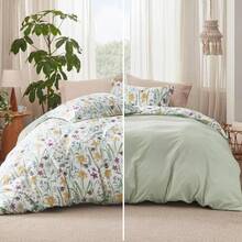 Bedsure Duvet Cover King Size - Reversible Floral Patterned Duvet Cover Set With Zipper Closure, 3 Pieces Green Bedding Set With 8 Corner Ties And 2 Pillow Shams 20"X36" - 04 - 綠色碎花(無被子) - 查看 6