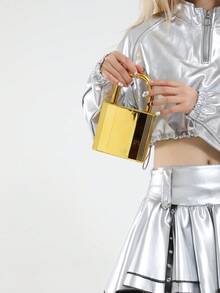 Vintage Metal Decor Clutch Box Bag, New Bride Wedding Party Handbag, Women's Chain Shoulder Crossbody Bag For Teen Girls Women College Students,Rookies & White-Collar Workers Perfect For Office,College,Work ,Business,Commute,Outdoors, Travel, Outings, For Party, Wedding, Prom, Dinner - Gold - View 5
