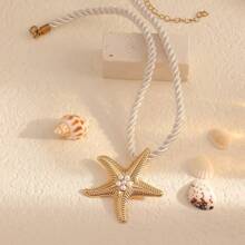 1 pieza Collar de perla blanca y diseño de estrella de mar dorada, elegante y de moda, apto para uso diario, festivales y regalos