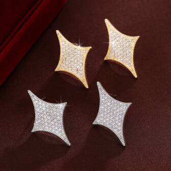 1 pieza Pendientes con forma de estrella de cuatro puntas con circonita cúbica de moda para mujeres