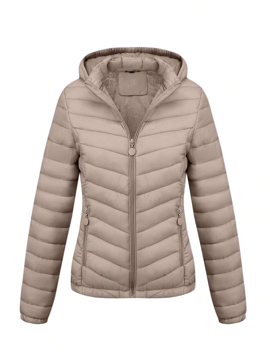 Giolshon Women's Minimalist Hooded Down Jacket With Pockets, Suitable For Autumn And Winter - Dusty Pink - View 1