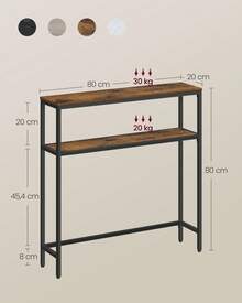 Console pour Couloir, Table de Salon Fine à 2 Niveaux, 20 x 80 x 80 cm/20 x 100 x 80 cm/20 x 120 x 80 cm, Table d'Appoint avec 2 Étagères, pour Salon, Chambre, Marron Rustique et Noir d'encre - Tabac - Voir 5