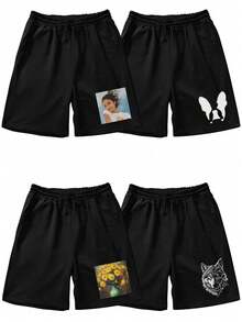 可定制印花男士运动短裤，上传您自己的图像/照片/徽标/朋友的照片，男士夏季休闲运动及膝短裤，黑色下装，节日、周年纪念日、情人节/生日/派对/音乐节定制礼物，公司文化 T 恤/家庭聚会/慈善团队定制，夏季男士短裤下装定制 - 黑色 - 查看 2