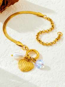 1 Stück modisches Herz geometrisches Quastendekor Anhänger Schlangenknochen Kette Armband, geeignet für täglichen Gebrauch von Frauen
