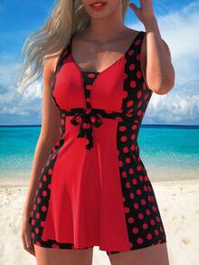 Women'S Polka Dot Print Tankini Set - Red - View 3