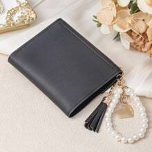 Tassel Beaded Metal Compact Tri-Fold Wallet, Multiple Card Slots And Photo Slots, Women's Short Wallet, Card Holder, Suitable For Daily Use, Work, Business Casual, Great For Gifts, Teachers, Girlfriends, Women, Gift Bags, Back To School, Birthday, Graduation, Handbags, Small Wallets