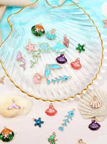 1/5/10/20 pares de encantos del océano para la fabricación de joyas, encantos marinos con temas de playa, surtido de esmalte con animales marinos, estrellas de mar, conchas marinas, colgantes de encanto marinos para collares, aretes, pulseras y manualidades