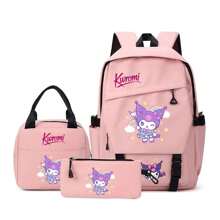 Sanrio Sanrio Kuromi 1pc/3cps Set Back To School Backpack Set,Summer Large Capacity Multi-Piece Backpack&Crossbody Bag&Clutches Laptop Compartment School Bag Simple Casual All-Purpose Backpack Purse Solid Color Nylon School Backpack With Adjustable Strap& Multi Pockets Bookbags Lightweight Portable Zipper Bag Pack Back To School School Supplies