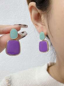 1 par de pendientes cuadrados geométricos de color contrastante, joyería de mujer de moda y versátil