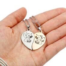 Set de 2 collares colgantes de acero inoxidable con diseño de dibujos animados adorables de Stitch, collar magnético de pareja adorable, adecuado como regalo para su pareja, regalo de pareja, regalo para ocasiones festivas