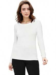 Women's Under Scrub Tee Crew Neck Long Sleeve-Shirt - 白色 - 查看 2