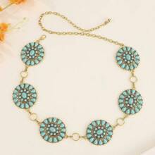 Oversized Boho Handcrafted Accessories Waist Chain Belt, Turquoise Zinc Alloy Bohemian Rhombus Pattern Waist Decor, Suitable For Spring, Summer, Autumn And Winter