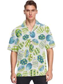 Hawaiian Shirt For Men Loose-Fit Short Sleeve Button Down Beach Casual Shirtshalloween - 多彩蛋 - 查看 1