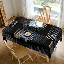 1/20pcs Classic Black Background Embellished Blue And Yellow Line Pattern Tablecloth, Vivid Image, Perfect For Indoor/Outdoor Decorations, Parties, Lunches And Dinners, Stylish Theme | Durable Tablecloths