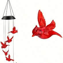 1/2/4pcs Solar Powered Wind Chimes, Outdoor Garden Yard Decor, Cardinal Bird, Home Party Night Garden Decoration Valentines Day Gifts - Solar Red Bird Wind Chime Light - View 10